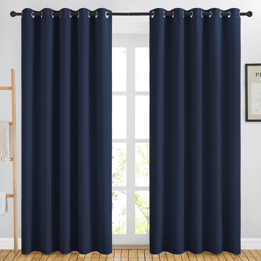 NICETOWN Blackout Curtain Panels 84 - Window Treatment Energy Saving Thermal Insulated Solid Grommet Blackout Drapes for Living Room (Navy, 1 Pair, 66 by 84-Inch) (66"W x 84"L (Pack of 2))