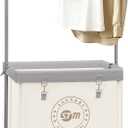 STORAGE MANIAC Rolling Laundry Cart with Hanging Bar & Storage Shelf, 110L Heavy Duty Large Laundry Basket with Clothes Hanging Rod, Study Clothes Hamper with Lockable Wheels, Beige