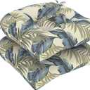 DYTXIII Set of 2 Outdoor Chair Cushions 19"x19"x4", Water Repellent Tufted Patio Seat Cushions with Ties, Thick Replacement Pads for Wicker Dining Chairs, Patio Furniture, Lush Palm Blue