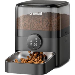 oneisall Automatic Cat Feeder for Large Kibble and Snacks, 12 Cups/3L Timed Pet Feeder for Cats Indoor, Programmable Dry Food Dispenser (Black)
