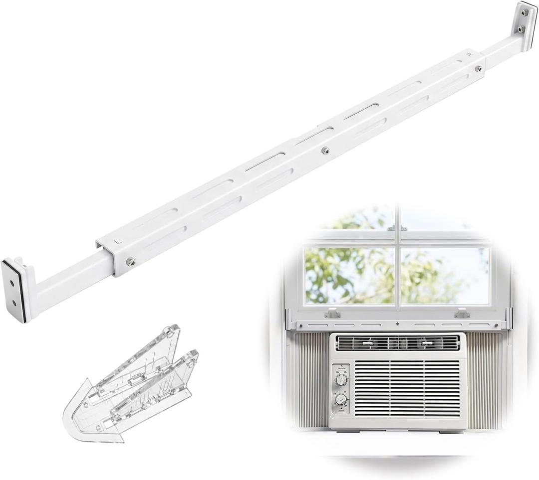 Window AC Bracket - No Drill, 25"-47" Adjustable, Anti-Condensation Backflow with Child Safety Lock, Heavy Duty 300+ LBS Load, Quick Install & Detachable