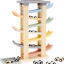 Joyreal Montessori Toddler Toys for 1 2 3 Year Old - 7 Level Wooden Car Ramp Racer Toys with 8 Mini Cars & 2 Garages - Christmas Birthday Gifts for 2 Year Old Boys and Girls