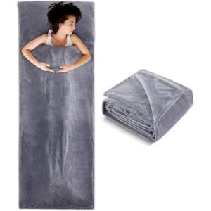 Flannel Sleeping Bag Liner for Adult, Flannel Fluffy Sheet & Camping Sheet for Winter Warm Thick Sheets for Backpacking, Hotel, Traveling, Sleeping Bag with Zipper (87 x 30", Gray)