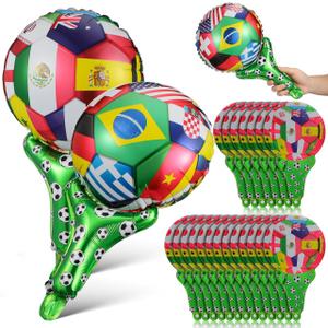Housoutil 50pcs Soccer Football Balloons, 2026 World Flags Inflatable Cheering Sticks, International Flag Soccer Football Party Decorations Foil Balloons for 2026 Match Fan Favors