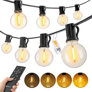Outdoor String Lights with Remote, 100Ft Outside Waterproof Light with Dimmable G40 LED Bulbs, Shatterproof Connectable Hanging Patio Lights for Porch, Backyard, Bistro, Deck, Balcony, Home Decor