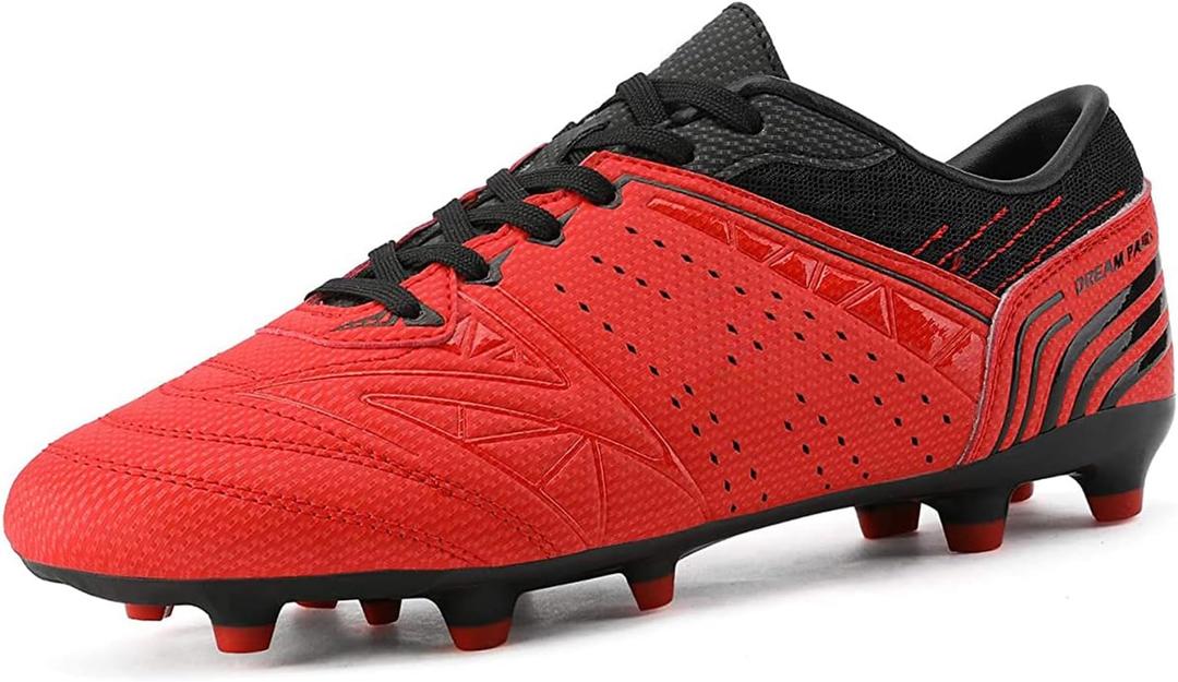 DREAM PAIRS Mens Sport Flexible Athletic Lace Up Light Weight Outdoor Cleats Football Soccer Shoes (6.5, Red/Black)