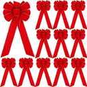 WILLBOND 12 Pieces Velvet Christmas Red Bows Gold Wired Edge Ribbon Christmas Wreath Ornament Bows for Xmas Tree Wreath Fence Stairs Railing Fireplace Home Indoor Outdoor Front Door Decorations