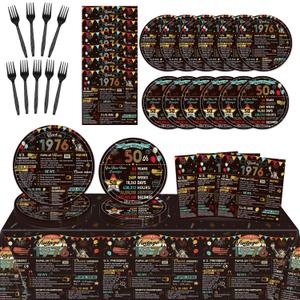 50th Birthday Party Plates Napkins and Tablecloth Decor, 98PCS Back in 1976 50th Birthday Decorations Men Women, Disposable Tableware and Plastic Table Cover Party Supplies