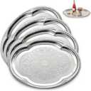 4 Pack Silver Serving Trays Set 20 x 15 Inch, Stainless Steel Serving Tray