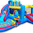 Inflatable Bounce House, Blow Up Bouncy House Include Slide, Outdoor Backyard Water Park with Air Blower, Splash Pool, Water Cannon, Climbing Wall, Bounce Water Prak for Kids