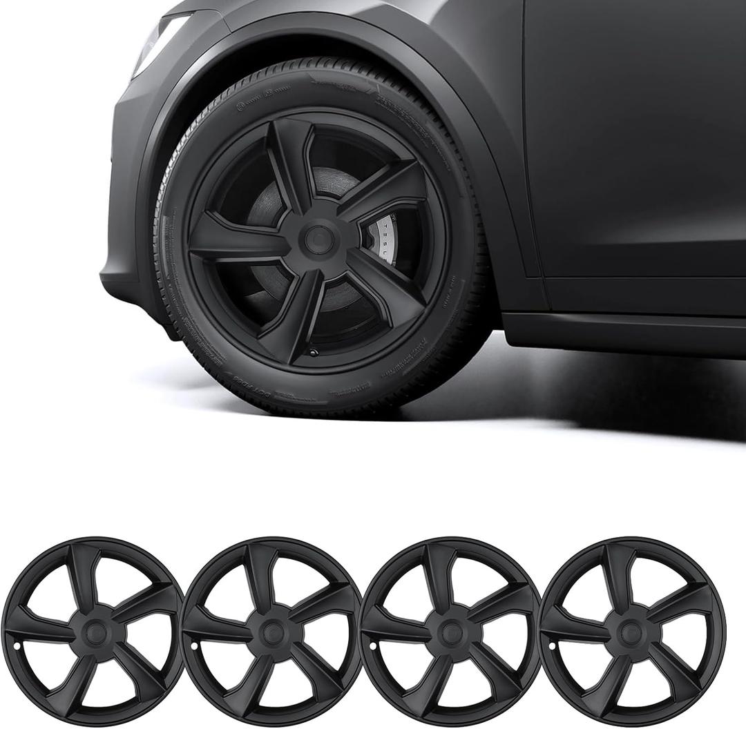4PCS Wheel Covers for Tesla Model Y Juniper 2025-2026, 19 Inch Spiral Aero Design Hubcaps, Black, Easy Clip-On Installation