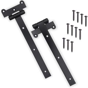 12" Black Door Hinges  2Pcs Gate Hinges with 12 Mounting Screws  Medium/Heavy Duty 4mm Thick Iron Construction with Black Powder Coating  Ideal for Gates, Sheds, Barns