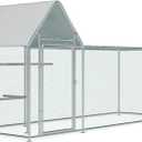 Large Metal Chicken Coop Run, Outdoor Walk-in Poultry Cage with Spire Roof, for Hen House, Duck Coop and Rabbit Run, Silver (9.8' L x 3.28' W x 4.92' H)