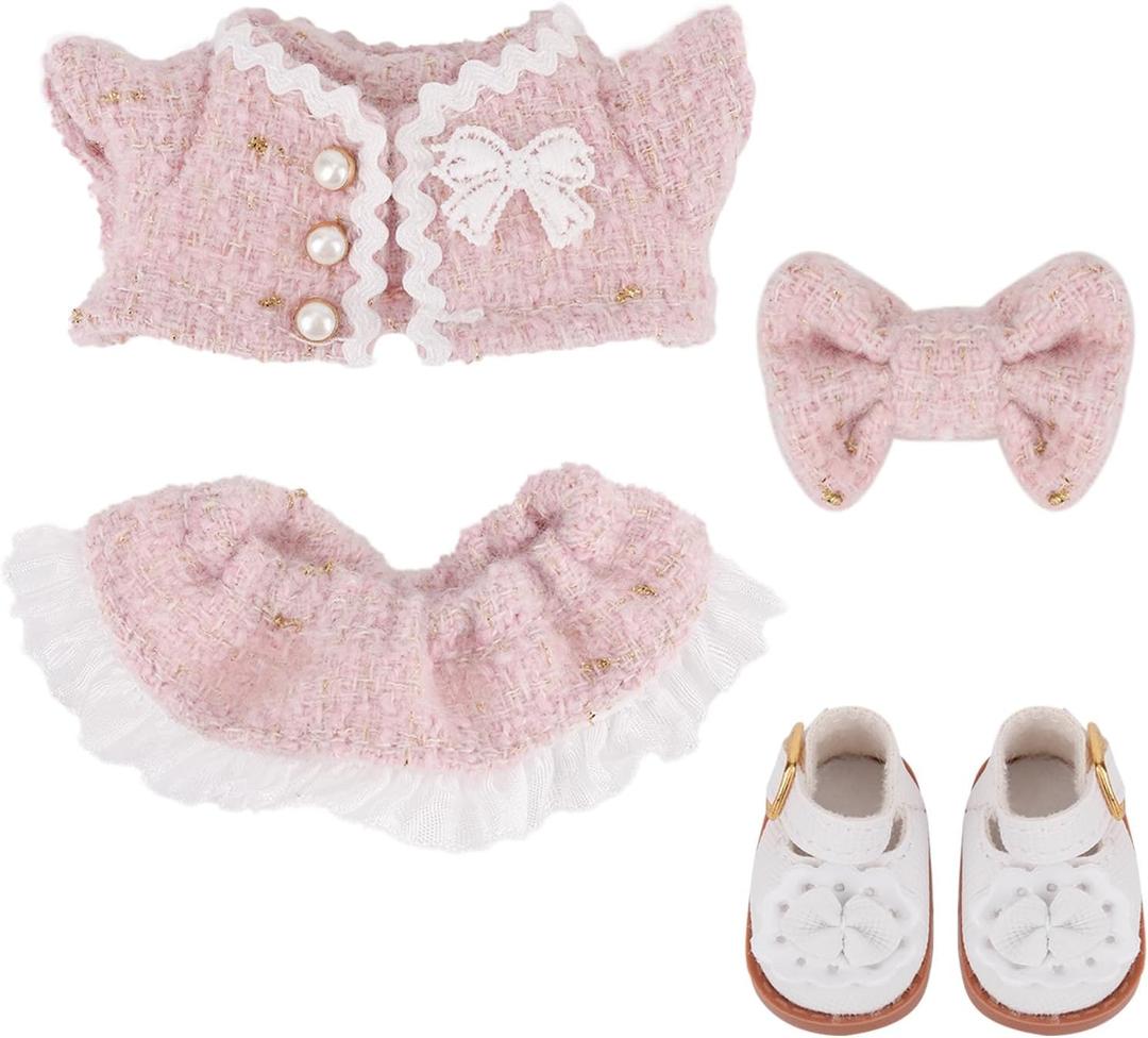 BOXOB 4pcs Doll Clothes Set, Elegant Pink Toy Outfits Stylish Clothes Accessories with Coat Dress Bow Shoes Suitable for 17cm Dolls