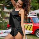 Ekouaer Silk Pajamas Set for Women Satin Backless Lingerie Pjs Cami Top and Shorts Nightwear (Large, Black)