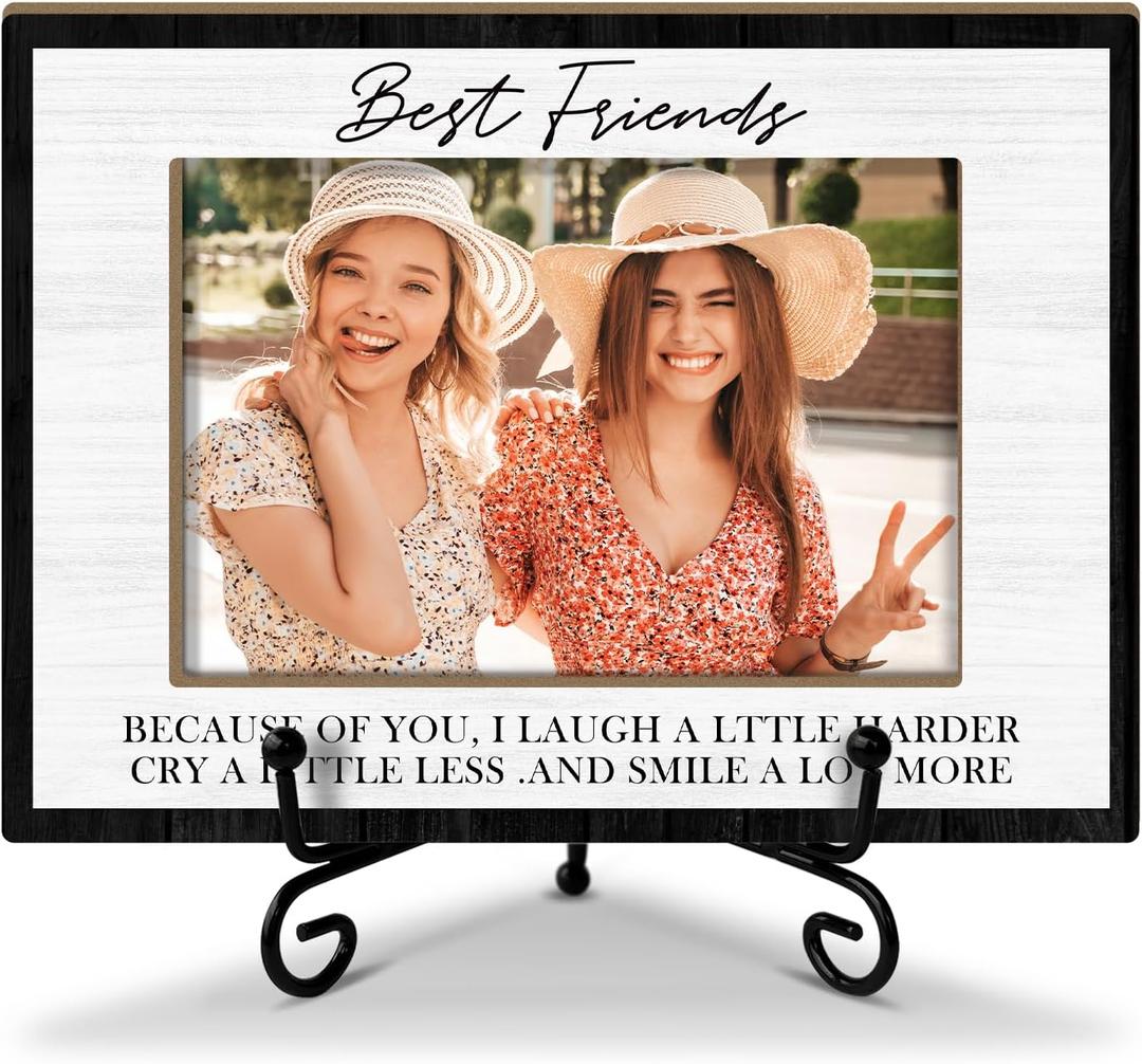 Friendship Gifts Wooden Photo Frame for Friends - Because of You I Laugh A Little Harder Photo Frame for Tabletop, 4 x 6 Picture Frame Birthday Gifts for Women, BFF, Coworkers - 01