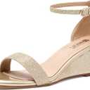 IDIFU Wedge Sandals Heels for Women Dress Shoes Open Toe with Ankle Strap for Wedding Bridal Evening Cocktail, 8, Gold Glitter