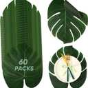 XunYee 60 Pcs Large Tropical Palm Leaf Placemat 14 Inch Fake Artificial Monstera Green Palm Leaves for Hawaiian Luau Table Summer Wedding Safari Jungle Party Centerpieces (Silk)