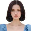 ANOGOL Hair Cap+ Short Brown Curly Wig with Middle Part for Women Princess Cosplay Wig Synthetic Hair Costume for Halloween Party