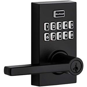 Kwikset 99170-004 SmartCode 917 Keypad Keyless Entry Contemporary Residential Electronic Lever Lock Deadbolt Alternative with Halifax Door Handle and SmartKey Security, Matte Black