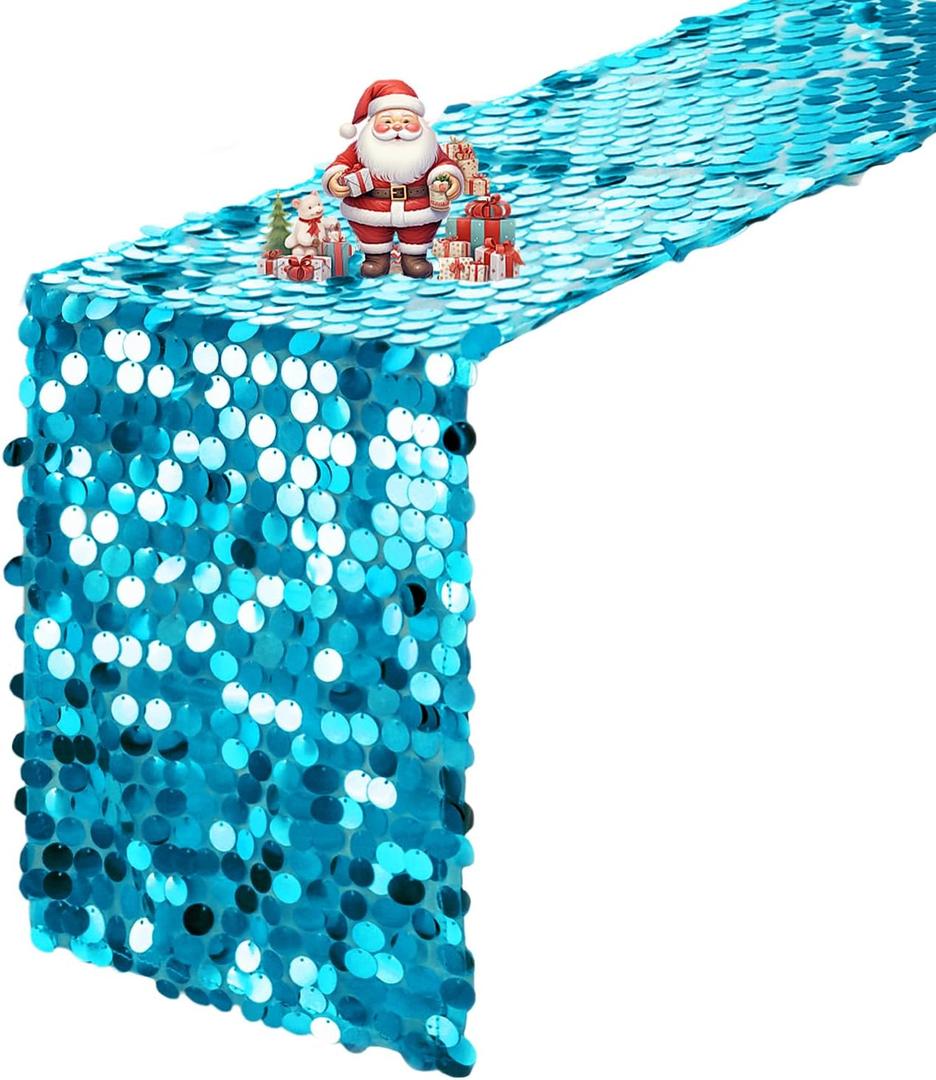 VHH Sequin Table Runner 12 x 108 inches Turquoise Table Runner, Glitter Runner for Party Wedding Birthday, Party Spring Easter Rustic, Birthday Supplies Decorations (1 Pack)