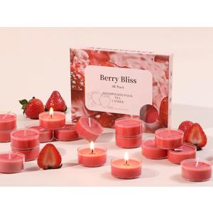 DEVI Strawberry Scented Tealights Candles 48 Pack, 3.5-4 Hours Natural Palm Tea Candles Bulk for Home Scented, Red Small Votives with Essential Oils for Home Aromatherapy, Gifts