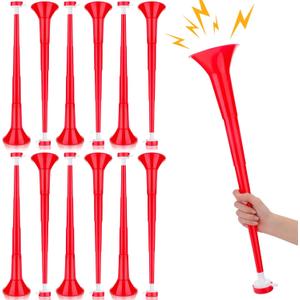 Kathfly 12 Pcs Vuvuzelas Stadium Soccer Horn 28 Inch Collapsible Hockey Blow Stadium Noise Maker Loud Sound Handheld Sports Horns Noisemaker for Sports Football Events Parties Accessories(Red)