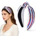4th of July Sequin Knotted Headband for Women, Red White Blue Striped Patriotic Hairband, Wide Top Knot Headband for Independence Day Parade, Memorial Day Party, USA Themed Events
