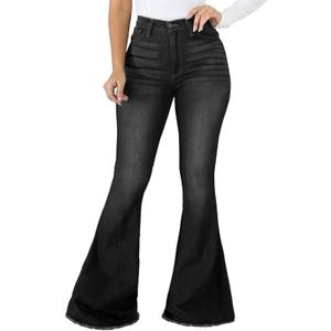 CuteCherry Bell Bottom Jeans for Women Ripped Skinny Bell Bottom Raw Hem Denim Pants (3X-Large, Black-2402)