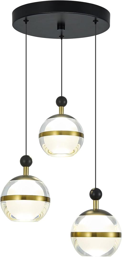 3-Light Modern Pendant Light Globe Pendant Lighting Fixtures,Clear Lampshade Small Pendant Lights Kitchen Island,Dimmable LED Hanging Light for Bedroom,Dining Room,Hallway