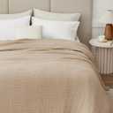 100% Cotton Muslin Blanket Queen 90" x 90", 6 Layers Breathable and Lightweight Cotton Throw Blanket for Bed, Soft Quilt Bedspread Coverlet, Gauze Blanket for Adults All Season, Beige Linen, Oatmeal