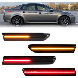 Dynamic Amber Red LED Side Marker Lights for Acura TL 2004 2005 2006 2007 2008 Front Rear Smoked Lens Fender Bumper Sequential Indicator Lamps Assembly, Replace OEM 33850SEPA01