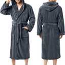NY Threads Mens Robe with Hood, Luxury Plush Fleece Hooded Mens Bathrobe, Spa Bath Robe for Men, L/XL