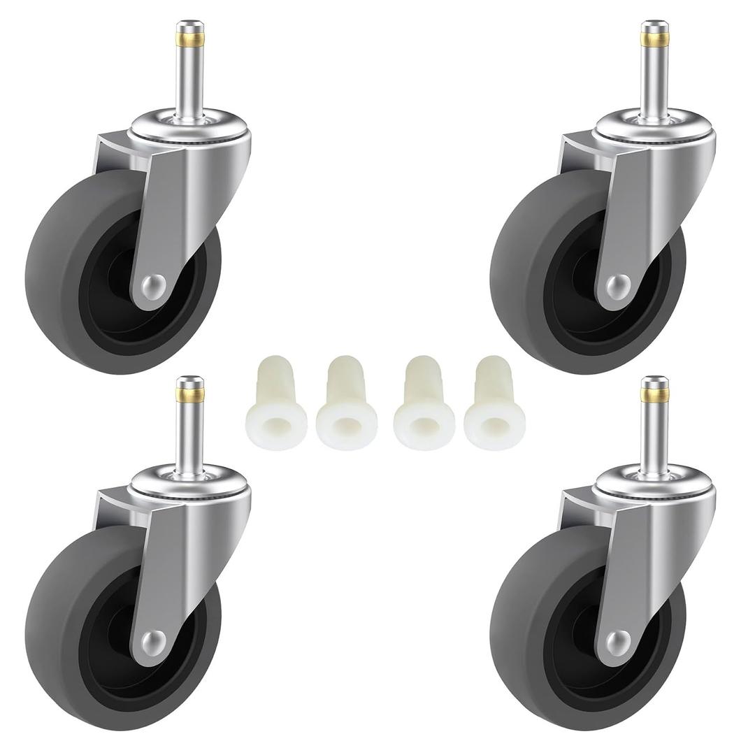 RILIDRI 3-Inch Swivel Stem Caster for Rubbermaid Mop Bucket Utility Cart, 7/16-Inch Stem Diameter Rubber Wheel Set of 4, Heavy Duty TPR Weber Grills Shop Vac Replacement Wheels
