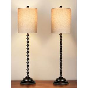 Lampworks Buffet Lamps, Table Lamps Set of 2-23" Tall with Sturdy Metal Bases & Textured Linen Shades - UL Certified, Ideal for Creating a Cozy Vibe in Living Rooms, Dining Rooms & Entryways