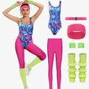 Womens Aerobics Costume 80s Workout Outfit 90s Accessories Set Retro Jogging Suit Waist Bag Gym Yoga Running, Medium
