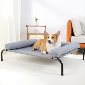 Cooling Elevated Dog Bed with Pillows,Portable Washable Raised Dog Cot with Chew Proof Mesh and Metal Frame,No-Slip Rubber Feet for Indoor & Outdoor Use,Medium,Gray (M(35x26x8)Inches, Grey)