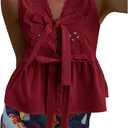 SOLY HUX Women's Y2k Bow Tie Front V Neck Sleeveless Blouse Eyelet Embroidery Ruffle Hem Babydoll Tops (Pink, XS)