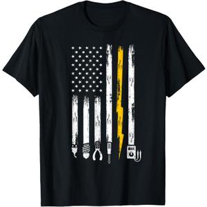 Electrician US Flag Tools for Electricians T-Shirt, XL