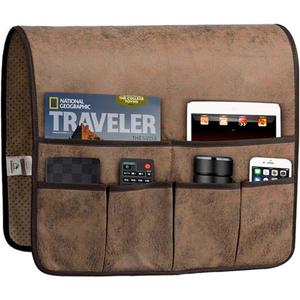 HAOMAIJIA Anti Slip Sofa Armrest Organizer Arm Chair Bedside Caddy Storage Organizer For Recliner Couch With 6 Pockets For Cell Phone Tv Remote Control Magazines (brown)
