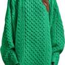 Saodimallsu Womens Oversized Sweaters Chunky Cable Knit Crewneck Long Sleeve Loose Tunic Sweater Tops (Small, Green)