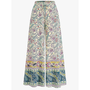 CFLONGE Women Wide Leg Pants Casual High Waist Floral Palazzo Pants for Women Flowy Trendy Lounge Boho Beach Trousers Pockets M 