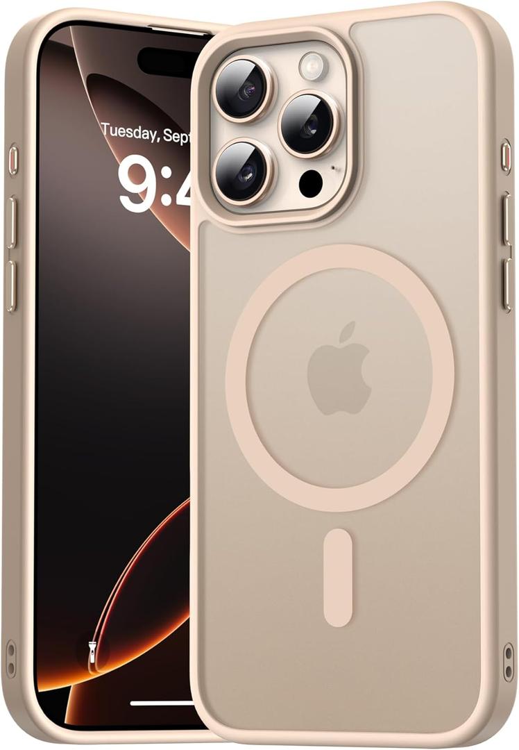 Magnetic for iPhone 16 Pro Case, Compatible with MagSafe, Military Grade Shockproof Anti-Scratch Slim Translucent Matte Phone Case for iPhone 16 Pro - Desert Gold