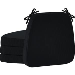 2'' Thick High-Density Foam Indoor Chair Cushions | Dining Chair Pads with Ties, Removable Washable Cover, Kitchen Chair Cushions 17"x16", Black 4 Pack