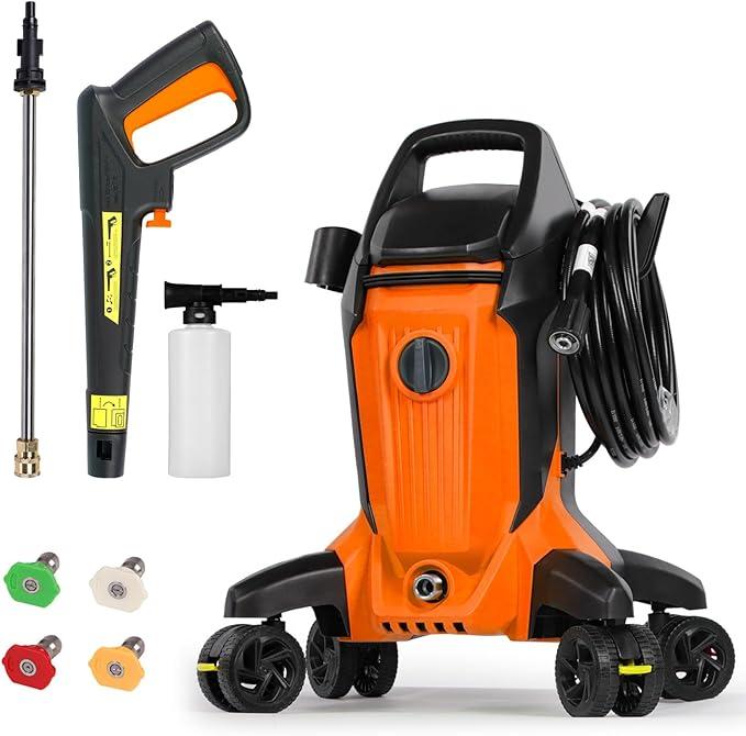 Electric Pressure Washer 4000 PSI 2.8 GPM Power Washer Telescopic Handle and Anti Tipping Technology Pressure Washer with 24FT Pressure Hose and Foam Cannon for Home Car Garden Patio Fence