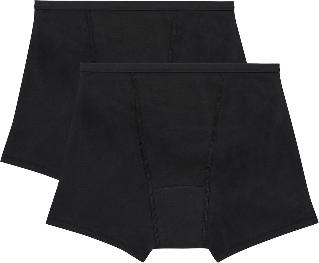 Hanes Women's Comfort, Period. Underwear Boxer Brief, Super Leaks Post-Partum, Period & Nighttime Protection, 2-Pack, S