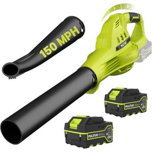 Leaf Blower Cordless with 2X 4.0Ah Batteries and Charger, 150MPH Lightweight Cordless Blower, 3 Speeds Small Electric Leaf Blowers for Lawn Care, Patio, Yard, Leaves, Grass, Dust (Green)