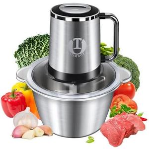 Meat Grinder Food Processor Chopper Electric Small with Safety Handle, TOMBOT 8-Cup Mini Blender for Meat Vegetables Fruits Nuts Puree with Spatula & 4 Sharp Blades, 1.8L Stainless Steel Bowl,2 Speeds