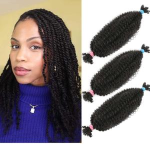 Afro Kinkys Bulk Human Hair 3 Packs 16 Inch Kinky Curly Human Braiding Hair Bulk for Twist Dreadlocks Extensions Marley Twist Braiding Hair(1B, 16 Inch 3 PACKS)