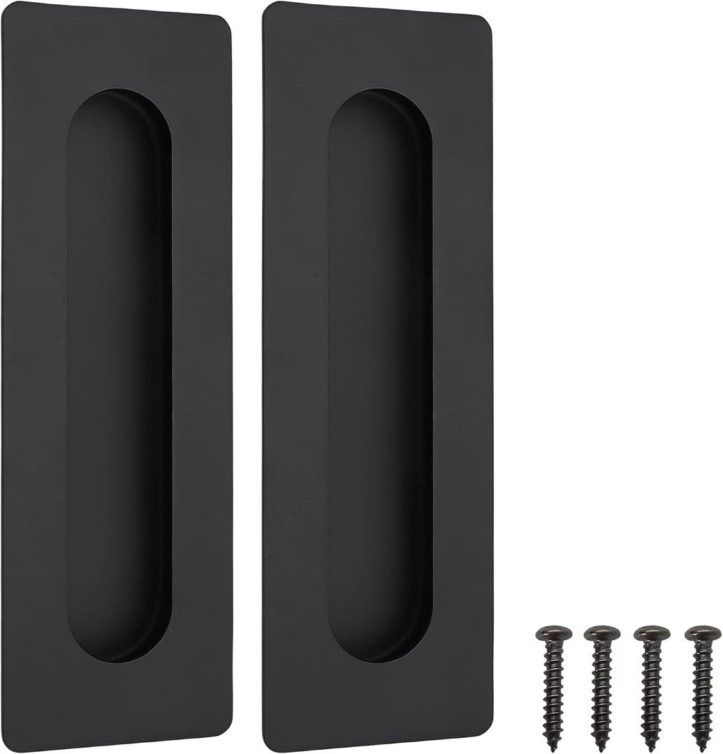 Malimali 7 Inch Large Recessed Finger Flush Pulls for Barn Door Pocket Door, Heavy Duty Sliding Closet Door Handle, Matte Black Stainless Steel Rectangular Door Pulls Hardware(2 Pack)